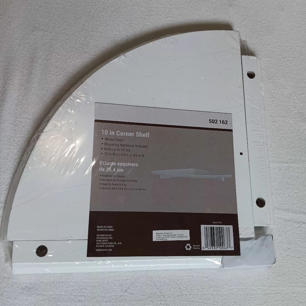 NEW Home Decorators 10-Inch White Corner Shelf with Hardware Minimalist Decor